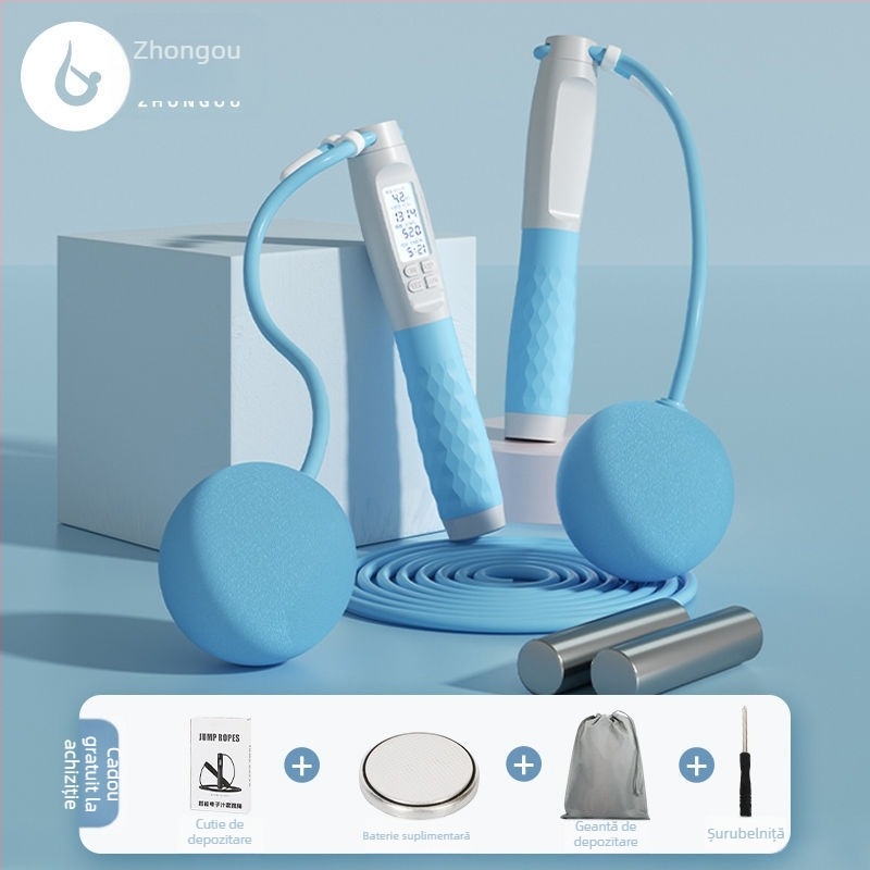 Coardă de sărit cu numărător electronic, mod dual (fără fir sau cu fir), încărcată cu greutate, cablu de 2 mm, pentru fitness și antrenament