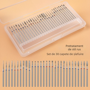 Set de 30 capete de șlefuit din emery pentru pregătire și polisare a unghiilor — compatibil cu burghiu pentru unghii