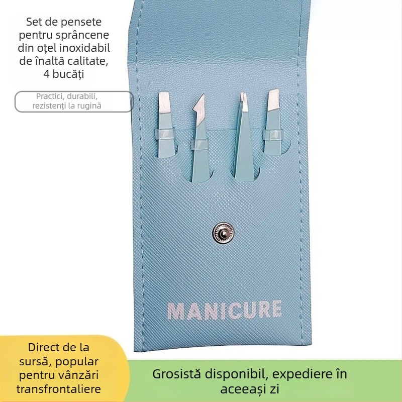 Woneng Clește pentru sprânene – set de 4 piese, oțel inoxidabil, cod WN789