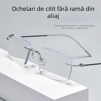 Ochelari de lectură fără ramă pentru vârstnici, confortabili pentru aproape, protecție împotriva luminii albastre, claritate HD