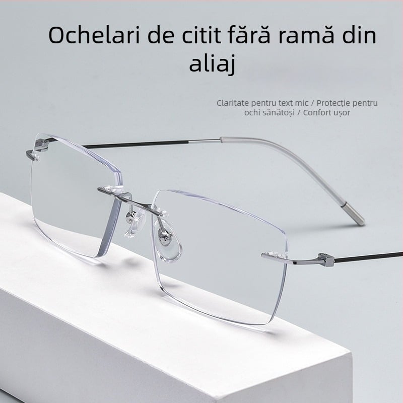 Ochelari de lectură fără ramă pentru vârstnici, confortabili pentru aproape, protecție împotriva luminii albastre, claritate HD