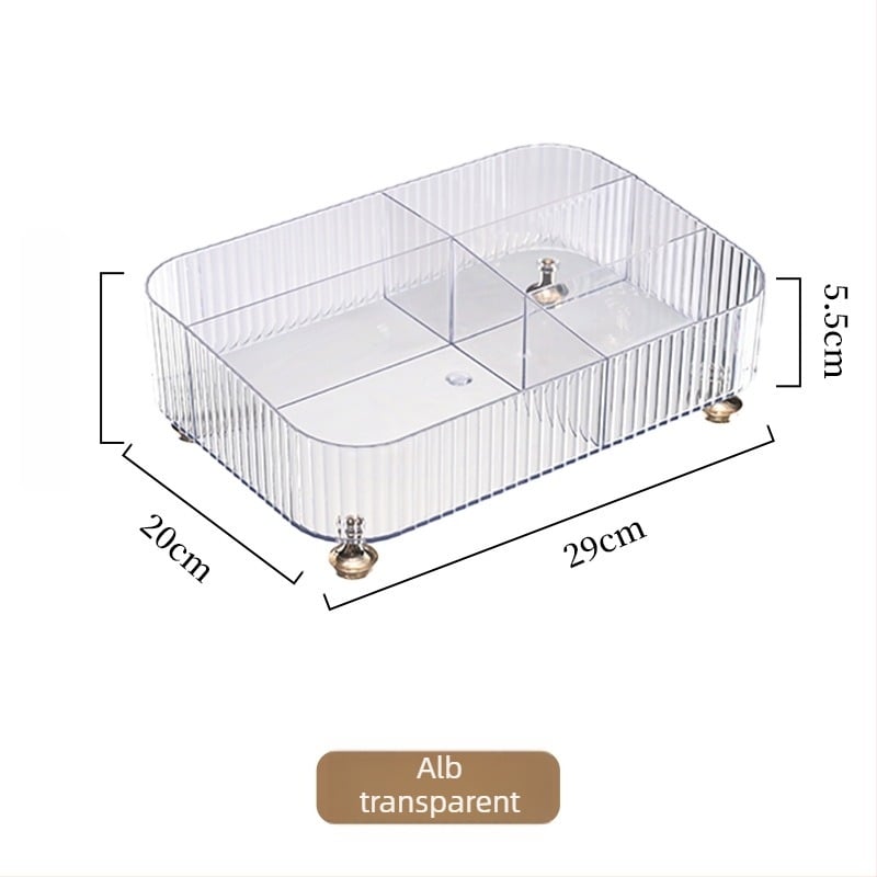 Organizator de cosmetică pentru birou cu compartimente divizate și compartiment pentru telecomandă, plastic, stil lux accesibil (plastic; lux accesibil; compartiment pentru telecomandă; compartimente divizate; stocare cosmeticiste și îngrijire a pielii)