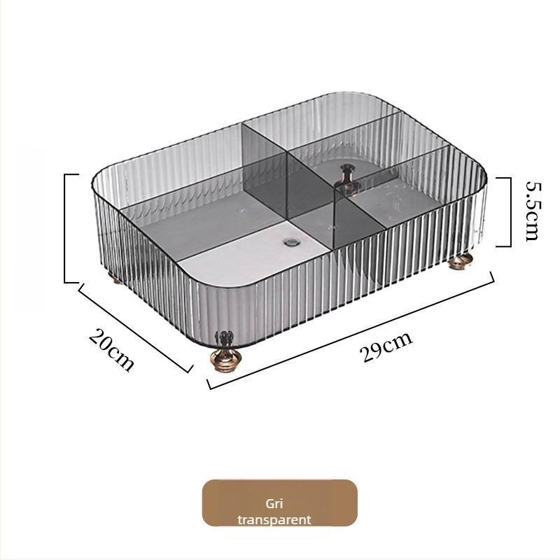Organizator de cosmetică pentru birou cu compartimente divizate și compartiment pentru telecomandă, plastic, stil lux accesibil (plastic; lux accesibil; compartiment pentru telecomandă; compartimente divizate; stocare cosmeticiste și îngrijire a pielii)