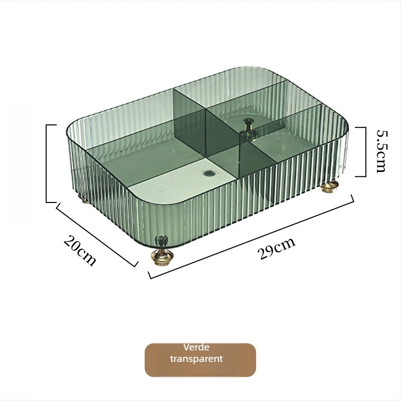 Organizator de cosmetică pentru birou cu compartimente divizate și compartiment pentru telecomandă, plastic, stil lux accesibil (plastic; lux accesibil; compartiment pentru telecomandă; compartimente divizate; stocare cosmeticiste și îngrijire a pielii)