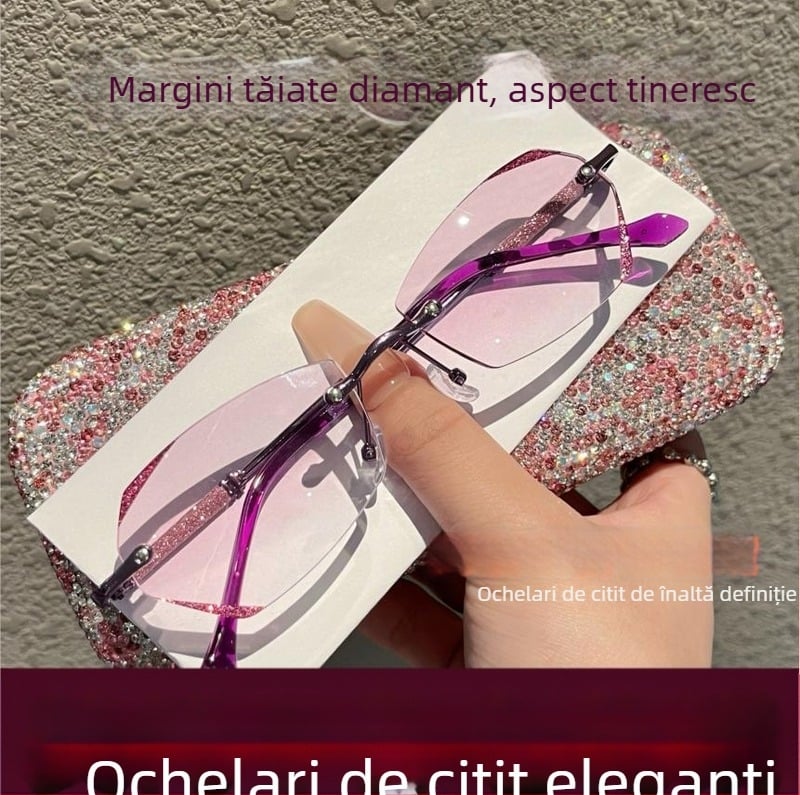 Ochelari de citit ultraușori, fără ramă, cu margine șlefuită, HD anti-lumină albastră, pentru adulți de vârstă mijlocie și în vârstă – unisex