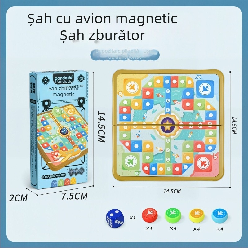 Set magnetic de jocuri de masă pentru copii, cu mai multe variante de jocuri — două sau multiplayer; dezvoltă raționamentul logic și coordonarea mână-ochi; Material: plastic; Vârstă: 7–14