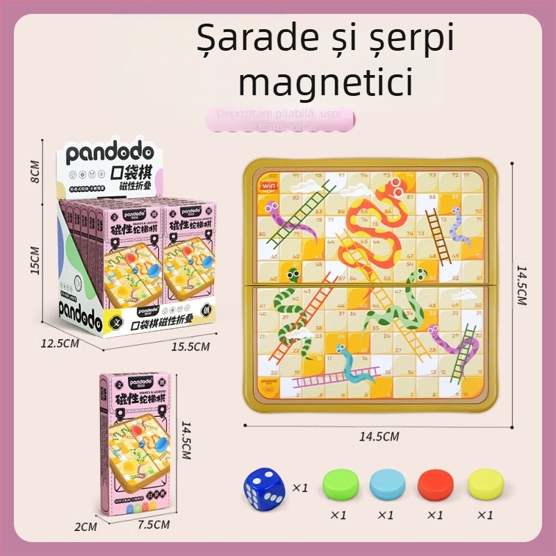 Set magnetic de jocuri de masă pentru copii, cu mai multe variante de jocuri — două sau multiplayer; dezvoltă raționamentul logic și coordonarea mână-ochi; Material: plastic; Vârstă: 7–14