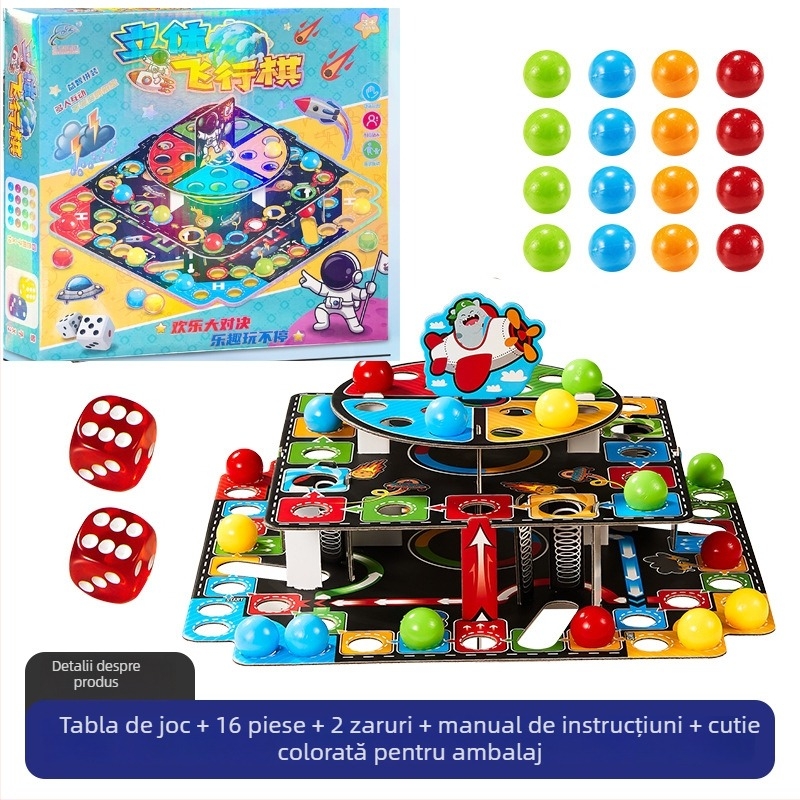 Joc de șah aerian 3D pentru copii, joc de masă multifuncțional cu tablă cu trei niveluri, jucărie educativă pentru familie, construcție din plastic, 7–14 ani