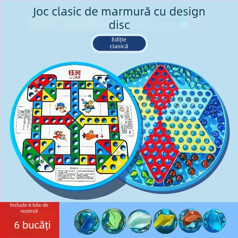 Joc cu bile 2 în 1: Dame și Flying Chess, din plastic, cutie cadou portabilă, divertisment de interior, pentru seniori