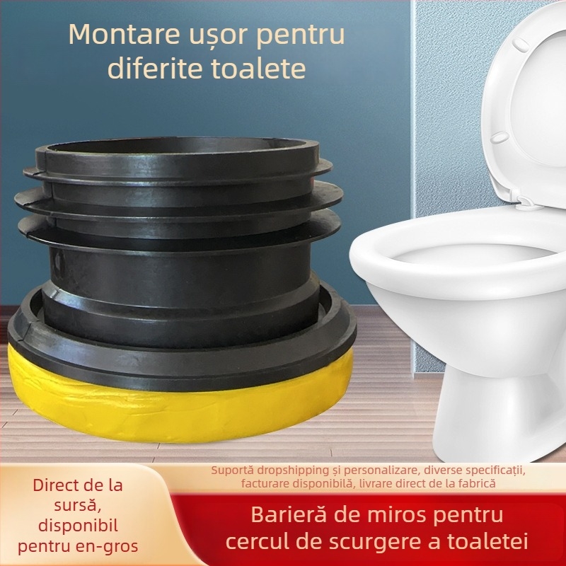 Etanșare pentru flanșa de toaletă – inel gros de cauciuc, anti-miros, etanșare integrată, conectare, stil modern minimalist, serviciu de instalare disponibil