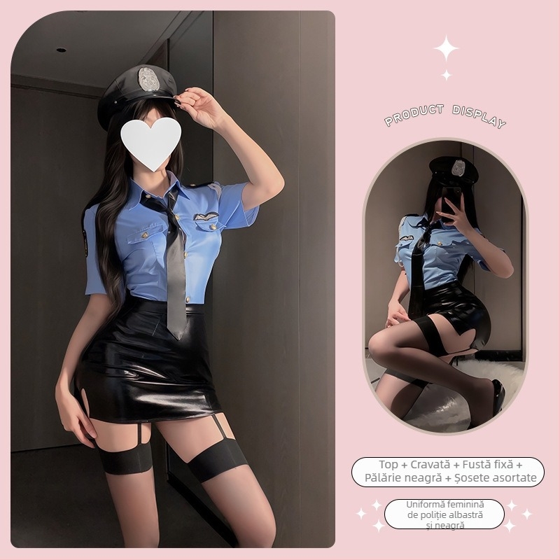 Set cosplay uniformă: stil desen animat, țesătură poliester, fustă mini, rever la guler, mâneci ¾
