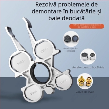 Cheie multifuncțională de reparații pentru bucătărie și baie – demontarea și instalarea aeratorului de robinet, aliaj, stil modern minimalist, rotație pentru utilizare