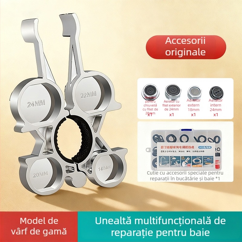 Cheie multifuncțională de reparații pentru bucătărie și baie – demontarea și instalarea aeratorului de robinet, aliaj, stil modern minimalist, rotație pentru utilizare