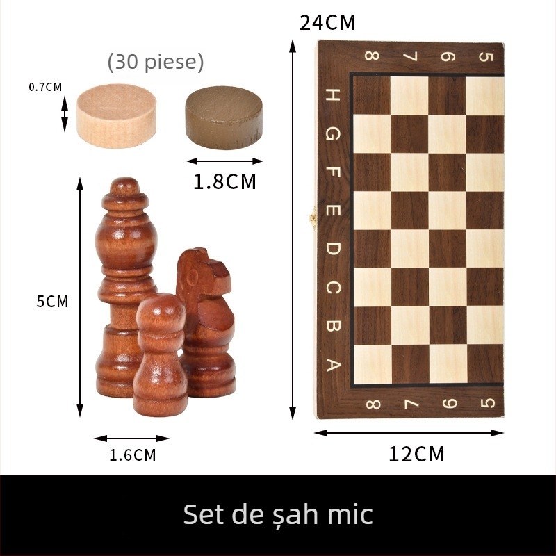 Joc de masă din lemn 3-în-1 pliabil: șah, backgammon și dame, educațional puzzle