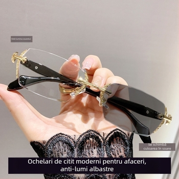 Ochelari de lectură fără ramă, anti-lumină albastră, construcție metalică, lentile de înaltă definiție pentru adulți, monofocali.