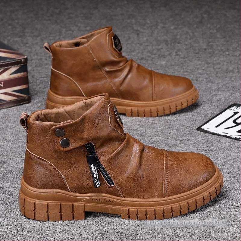 Ghete din piele Martin pentru bărbați, partea superioară PU, talpă din cauciuc, vârf rotund, șiret frontal