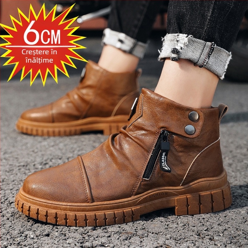 Ghete din piele Martin pentru bărbați, partea superioară PU, talpă din cauciuc, vârf rotund, șiret frontal