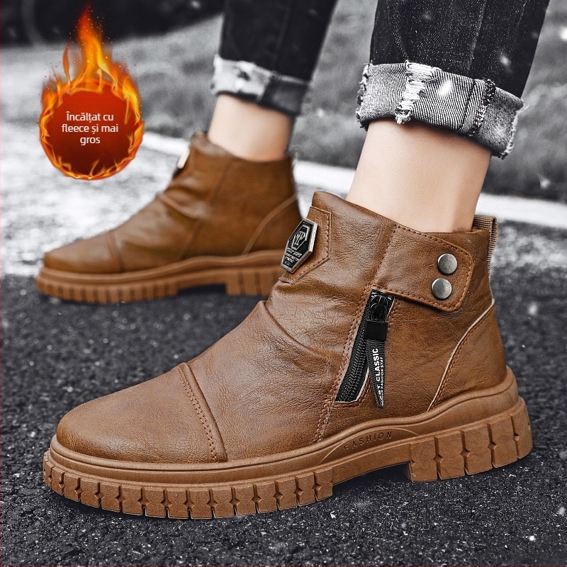 Ghete din piele Martin pentru bărbați, partea superioară PU, talpă din cauciuc, vârf rotund, șiret frontal