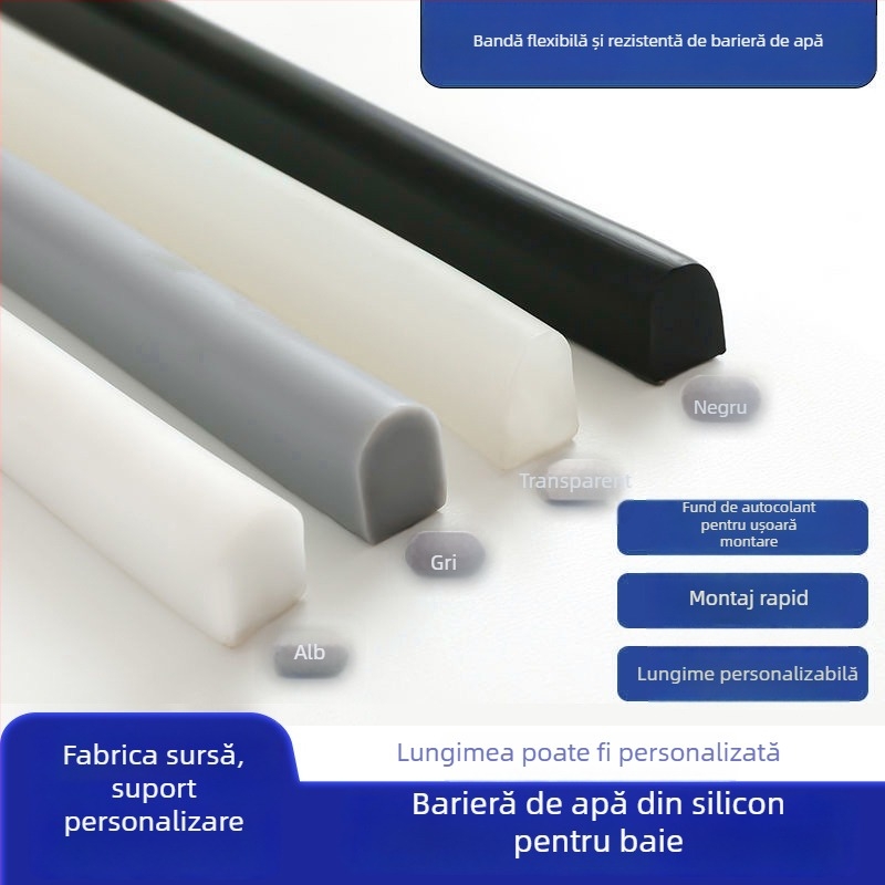 Bandă din silicon pentru reținerea apei – autoadezivă, baie modern-minimalistă, separare umed-uscat