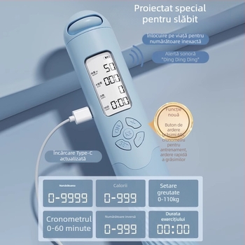 Sfoară de sărit fără fir – numărătoare inteligentă, reîncărcabilă, 2,8 m, mânere ABS+TPR