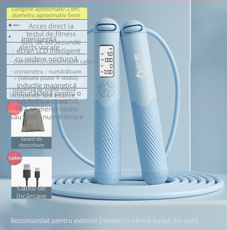 Sfoară de sărit fără fir – numărătoare inteligentă, reîncărcabilă, 2,8 m, mânere ABS+TPR