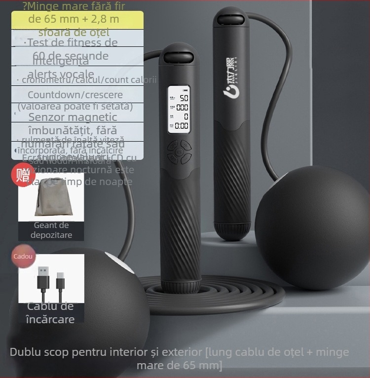 Sfoară de sărit fără fir – numărătoare inteligentă, reîncărcabilă, 2,8 m, mânere ABS+TPR