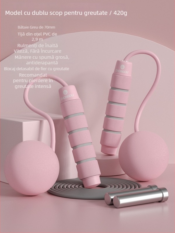 Coardă de sărit fără fir, cu minge ponderată — material PVC; specificație: 3; potrivită pentru echipamente de fitness, tendințe sportive; nu pentru copii