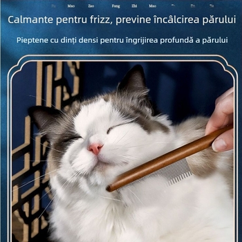 Pieptene pentru îngrijire feline, cu dinți fini pentru descurcare și îndepărtarea părului liber – instrument din oțel pentru îngrijirea blănii pisicilor cu păr lung