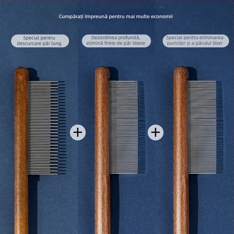 Pieptene pentru îngrijire feline, cu dinți fini pentru descurcare și îndepărtarea părului liber – instrument din oțel pentru îngrijirea blănii pisicilor cu păr lung