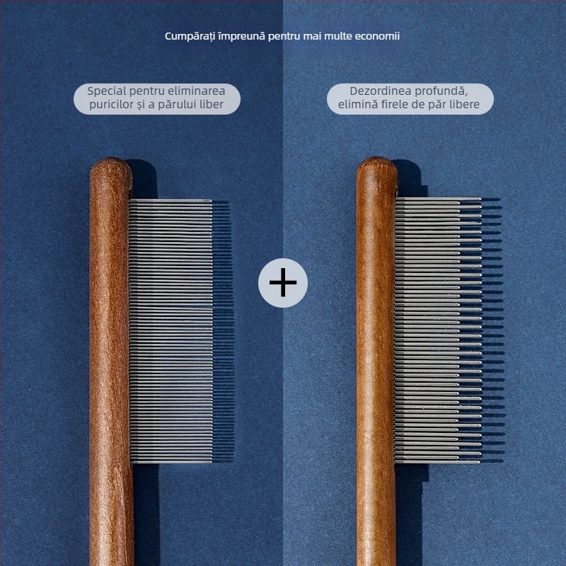 Pieptene pentru îngrijire feline, cu dinți fini pentru descurcare și îndepărtarea părului liber – instrument din oțel pentru îngrijirea blănii pisicilor cu păr lung