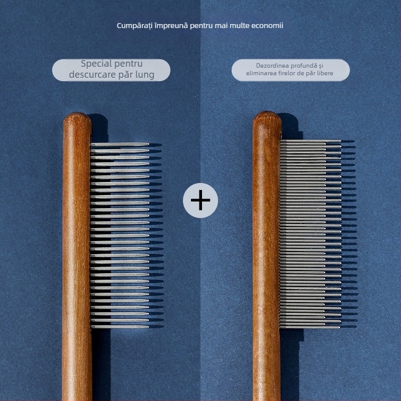 Pieptene pentru îngrijire feline, cu dinți fini pentru descurcare și îndepărtarea părului liber – instrument din oțel pentru îngrijirea blănii pisicilor cu păr lung