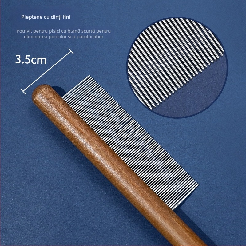 Pieptene pentru îngrijire feline, cu dinți fini pentru descurcare și îndepărtarea părului liber – instrument din oțel pentru îngrijirea blănii pisicilor cu păr lung