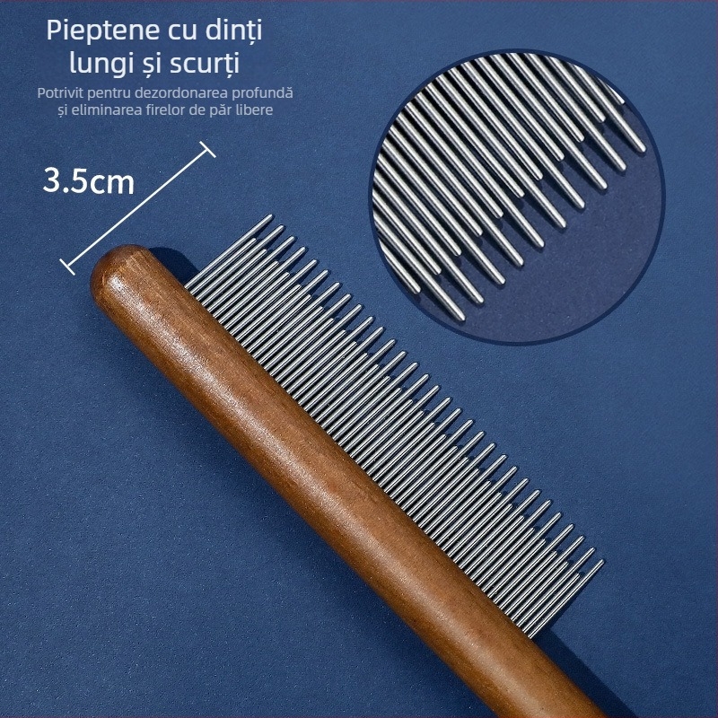 Pieptene pentru îngrijire feline, cu dinți fini pentru descurcare și îndepărtarea părului liber – instrument din oțel pentru îngrijirea blănii pisicilor cu păr lung