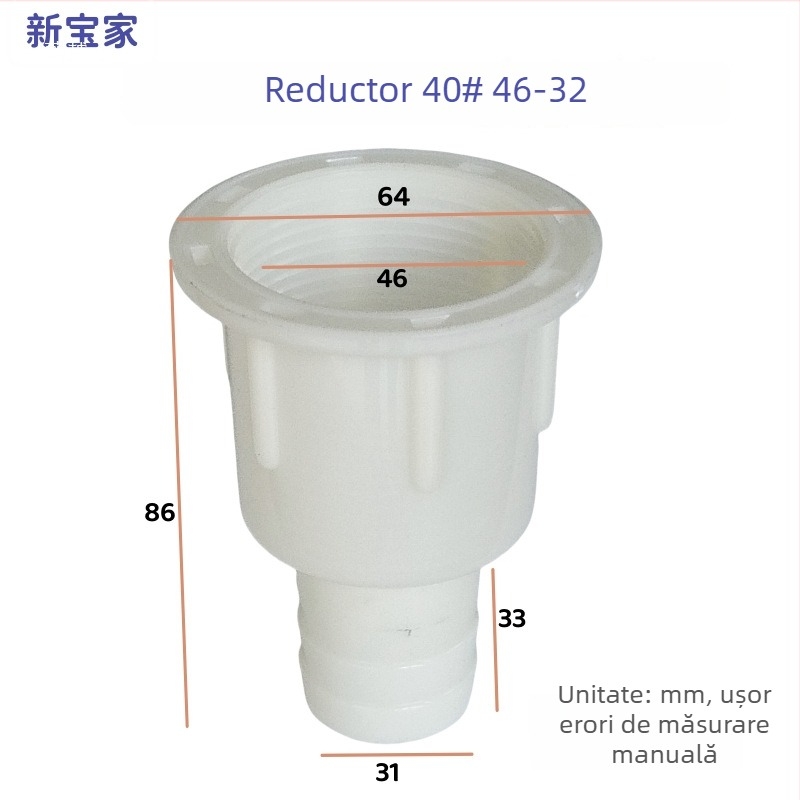 Interfață reductoare de scurgere pentru chiuveta de rufe – adaptor din plastic, conectare la conducta de canalizare, instalarea nu este inclusă