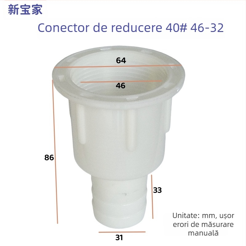 Interfață reductoare de scurgere pentru chiuveta de rufe – adaptor din plastic, conectare la conducta de canalizare, instalarea nu este inclusă