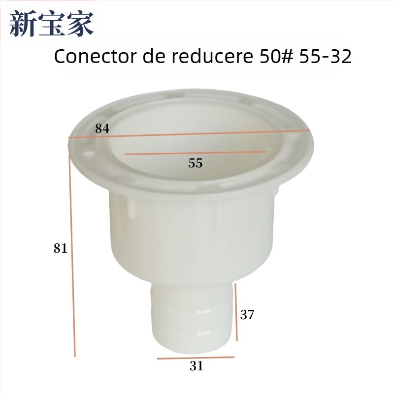 Interfață reductoare de scurgere pentru chiuveta de rufe – adaptor din plastic, conectare la conducta de canalizare, instalarea nu este inclusă