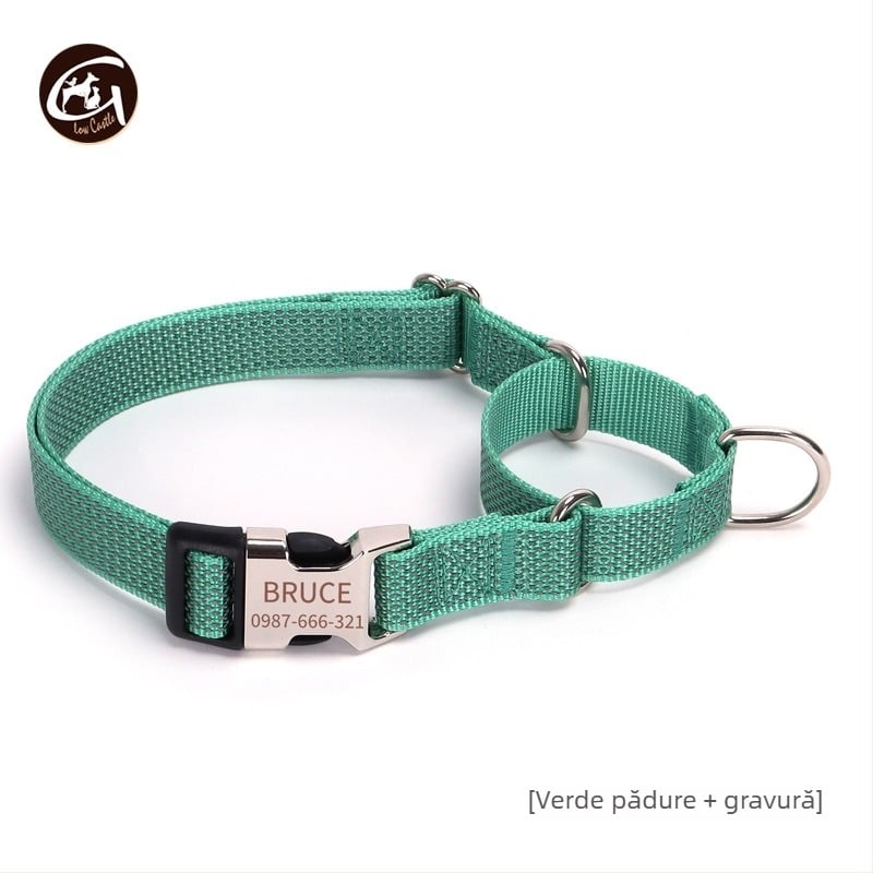 Lesă pentru câini Martingale din nylon cu stea reflectorizantă și nume gravat