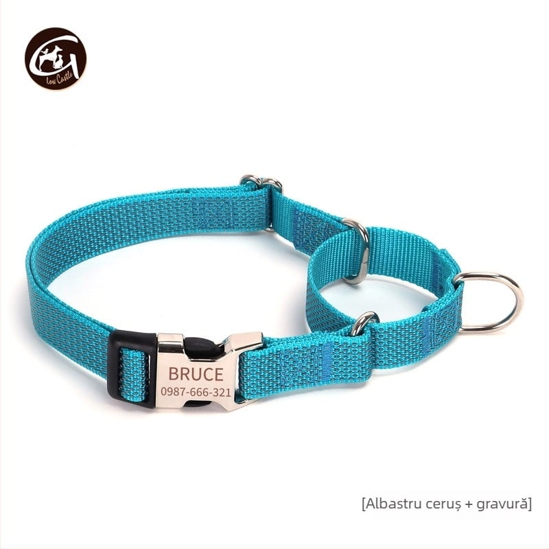 Lesă pentru câini Martingale din nylon cu stea reflectorizantă și nume gravat