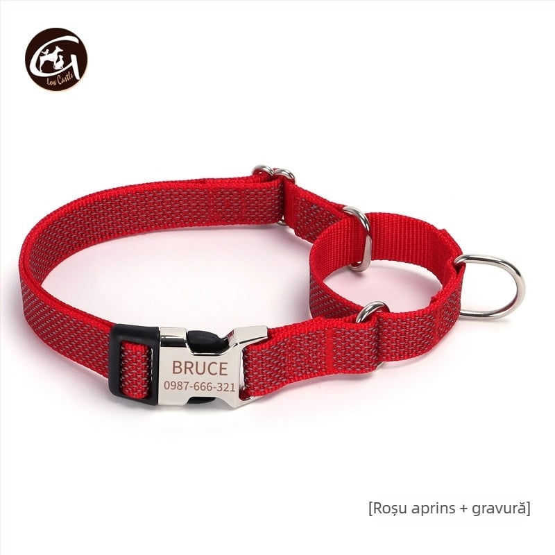 Lesă pentru câini Martingale din nylon cu stea reflectorizantă și nume gravat