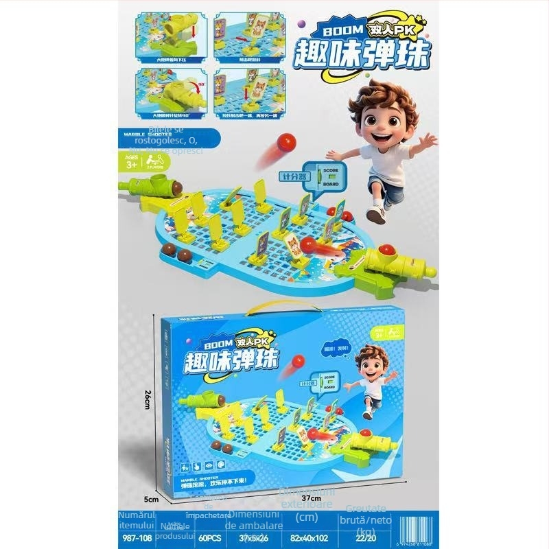 Joc de masă cu catapultă deget - construcție din plastic, declanșare cu degetul, dezvoltă coordonarea mână-ochi și interacțiunea părinte-copil; pentru 4–14 ani