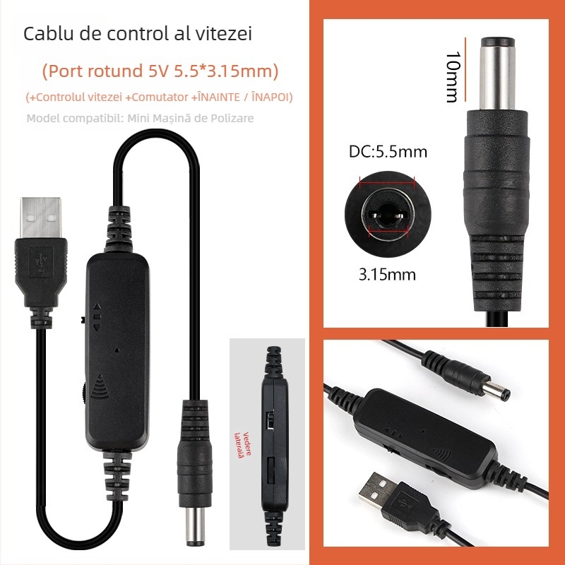 Accesoriu pentru mașina de manichiură Cloud Diamond — cablu DC cu reglaj de viteză pentru polizor unghii și lampă de fototerapie, plastic