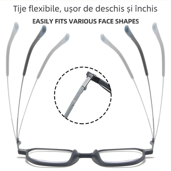 Ochelari de citit, ultra-ușori, ramă mare poligonală, protecție împotriva luminii albastre, cadru complet, ramă TR+metal