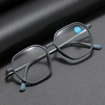 Ochelari de citit, ultra-ușori, ramă mare poligonală, protecție împotriva luminii albastre, cadru complet, ramă TR+metal