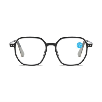 Ochelari de citit, ultra-ușori, ramă mare poligonală, protecție împotriva luminii albastre, cadru complet, ramă TR+metal