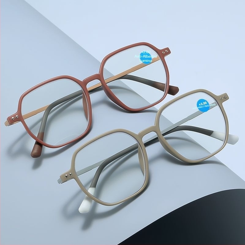 Ochelari de citit, ultra-ușori, ramă mare poligonală, protecție împotriva luminii albastre, cadru complet, ramă TR+metal