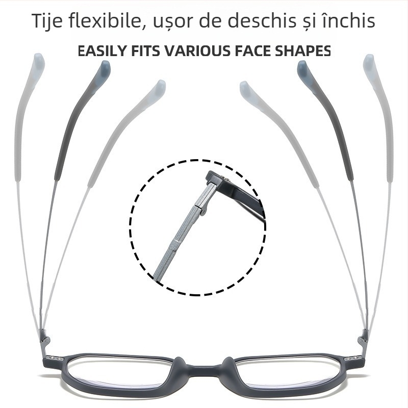Ochelari de citit, ultra-ușori, ramă mare poligonală, protecție împotriva luminii albastre, cadru complet, ramă TR+metal