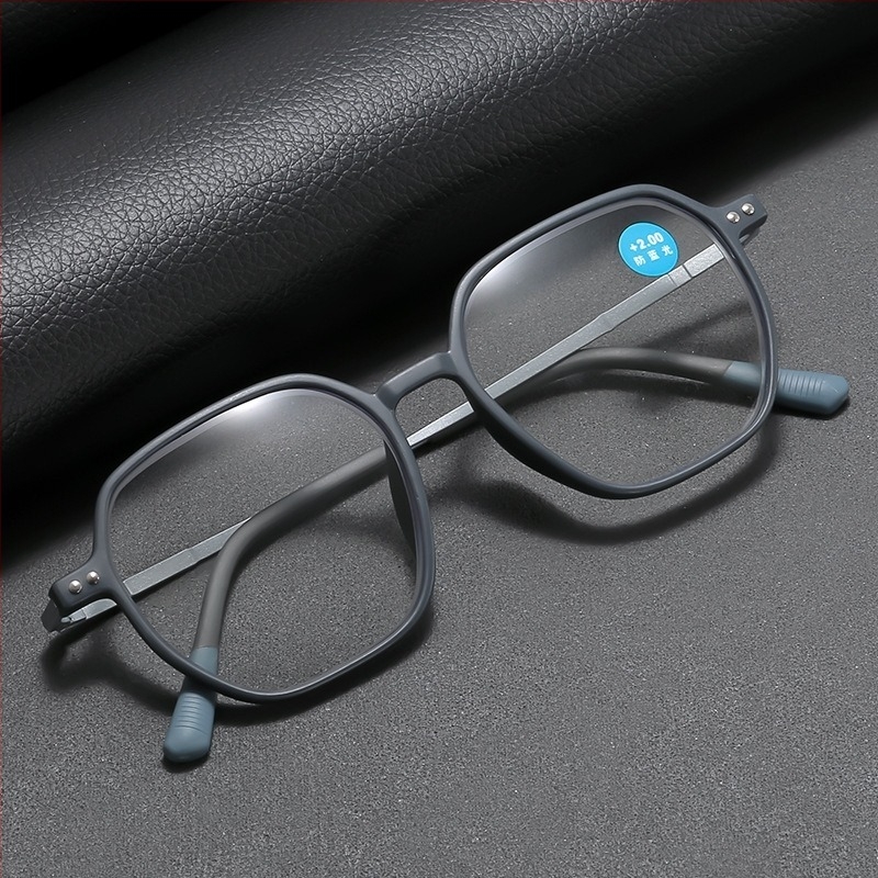 Ochelari de citit, ultra-ușori, ramă mare poligonală, protecție împotriva luminii albastre, cadru complet, ramă TR+metal