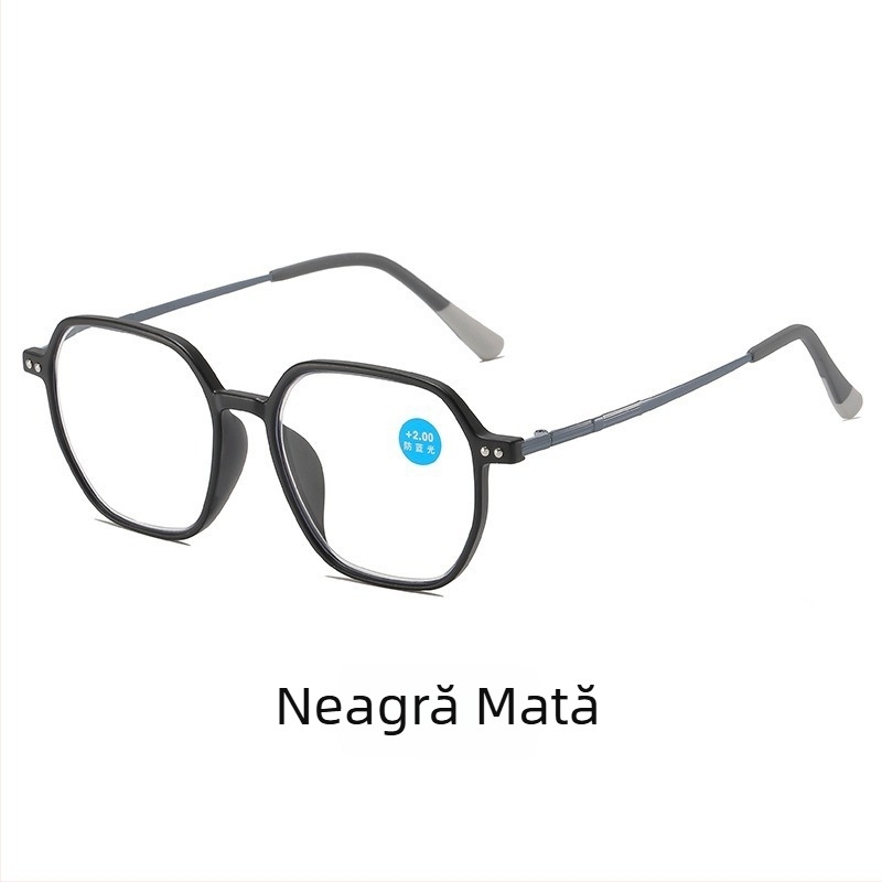 Ochelari de citit, ultra-ușori, ramă mare poligonală, protecție împotriva luminii albastre, cadru complet, ramă TR+metal