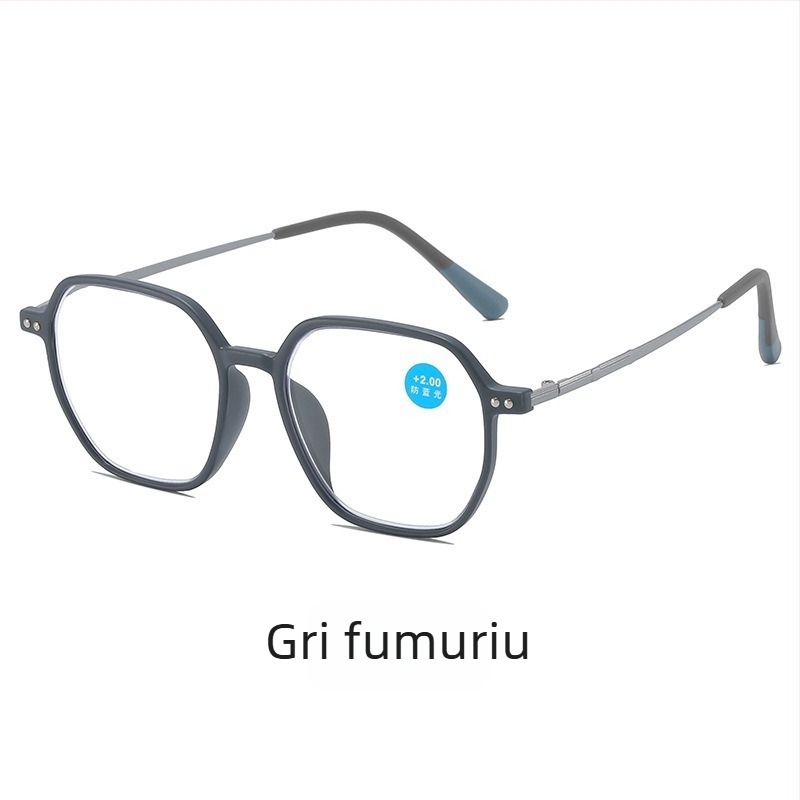 Ochelari de citit, ultra-ușori, ramă mare poligonală, protecție împotriva luminii albastre, cadru complet, ramă TR+metal