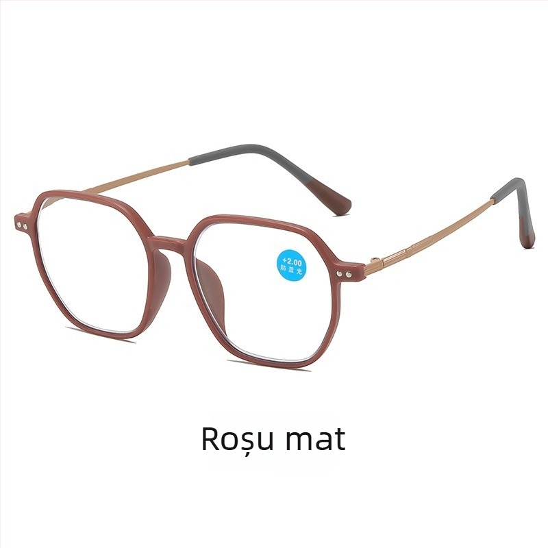 Ochelari de citit, ultra-ușori, ramă mare poligonală, protecție împotriva luminii albastre, cadru complet, ramă TR+metal